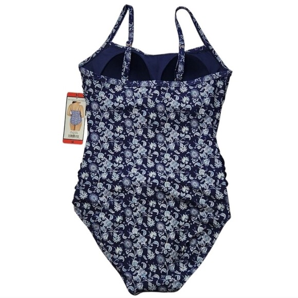 NEW! Carole Hochman Women's Swimsuit Tie Waist Paisley Blue White UPF 50+ Medium - Picture 5 of 12